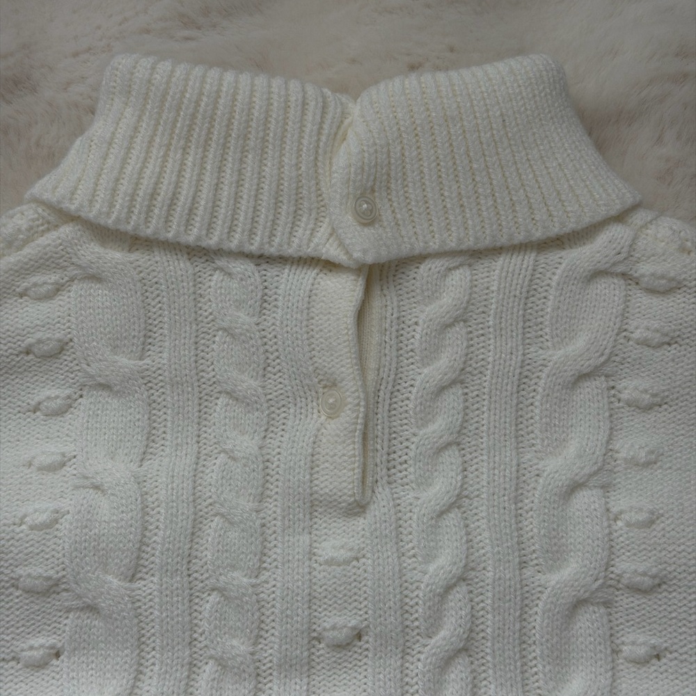 Janie and Jack Ivory Cable-Knit Turtleneck Poncho Cape with Button Accents - Picture 10 of 16